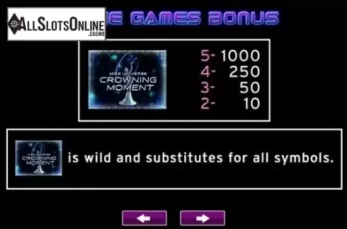 Paytable 1. Miss Universe Crowning Moment from High 5 Games