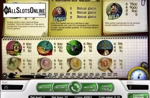 Paytable . Mystery at the Mansion from NetEnt