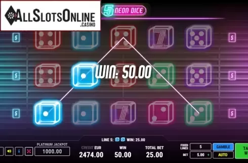 Win screen 1. Neon Dice 5 from Fazi