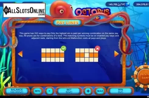 Paylines screen