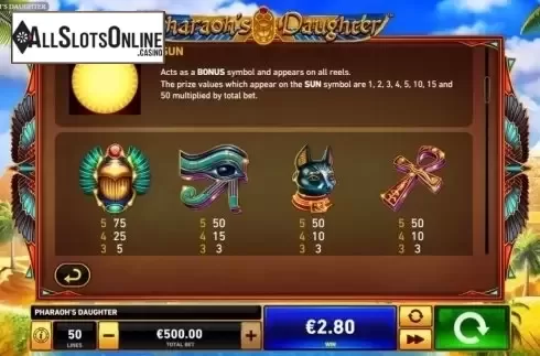 Paytable 1. Pharaoh's Daughter from Rarestone Gaming