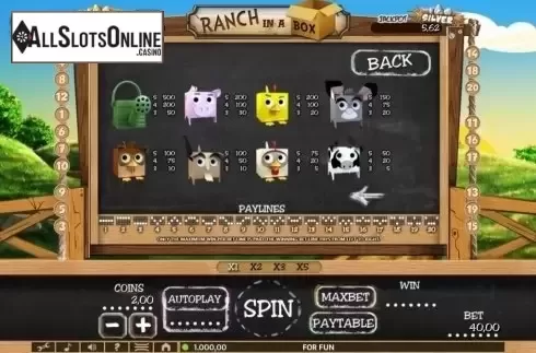 Paytable. Ranch in a Box from Tuko Productions