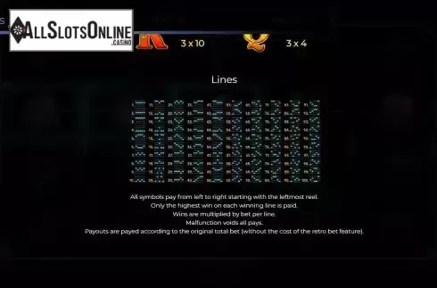 Paylines screen