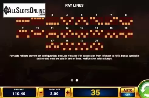 Paylines screen