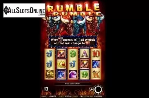 Game Workflow screen. Rumble Rumble from Ainsworth