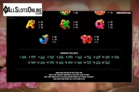 Paytable 3. Sakura Classic from Playreels