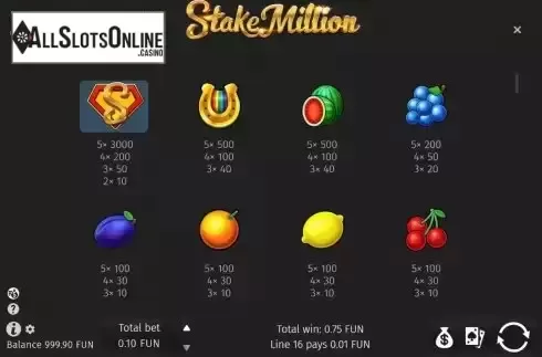 Paytable screen