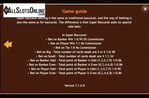 Game Rules 2. Super Baccarat from Triple Profits Games