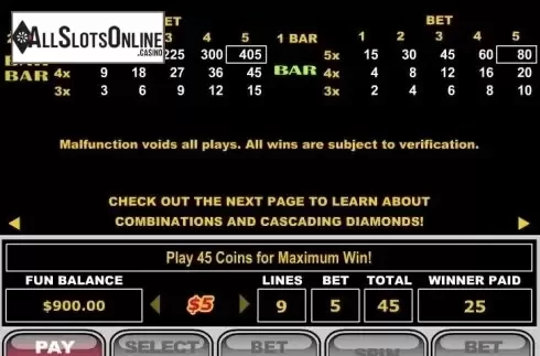 Paytable 2. Super Diamond Mine from RTG