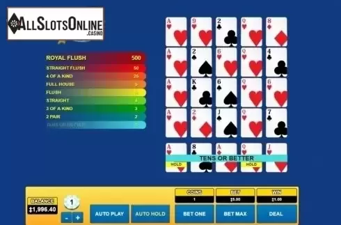 Game Screen. Tens or Better (Habanero) from Habanero