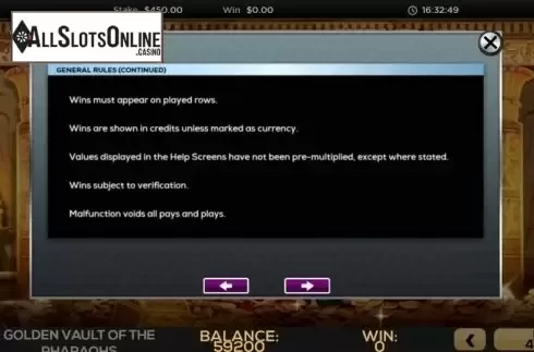 Game Rules 1. The Golden Vault of the Pharaohs from High 5 Games