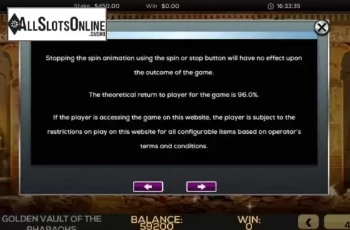 Game Rules 2. The Golden Vault of the Pharaohs from High 5 Games