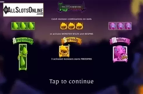 Intro screen. Tiny Terrors from Relax Gaming