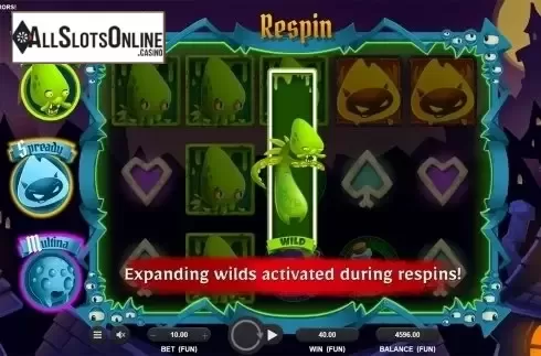 Respin screen. Tiny Terrors from Relax Gaming