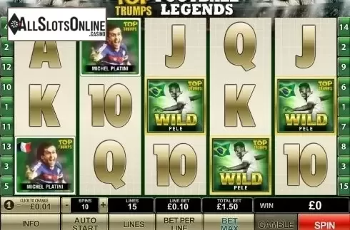 Reels screen. Top Trumps World Football Legends from Playtech
