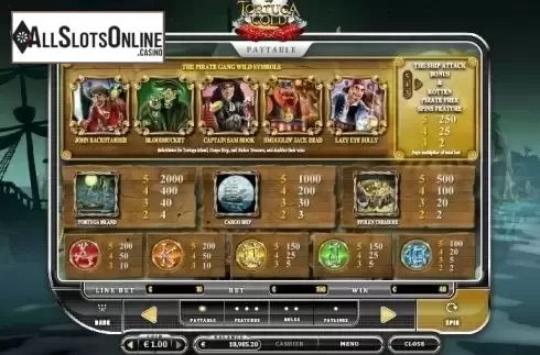 Paytable. Tortuga Gold from Oryx
