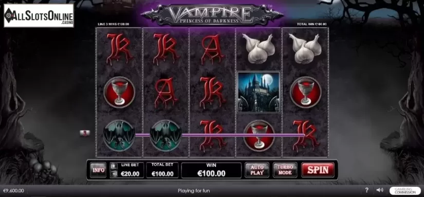 Win Screen. Vampire Princess of Darkness from Playtech