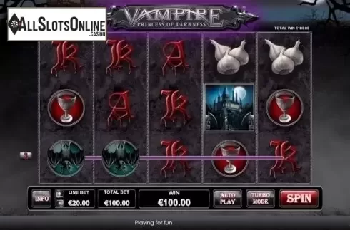 Win Screen. Vampire Princess of Darkness from Playtech