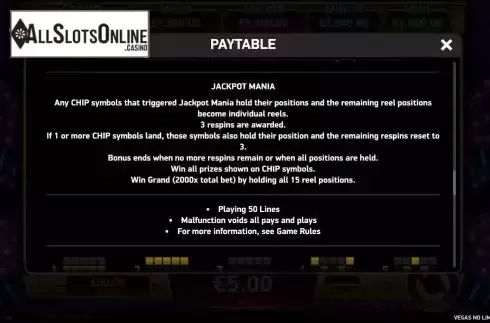 Jackpot feature screen
