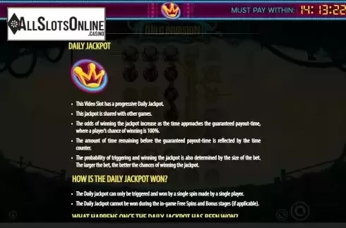 Progressive Daily Jackpot screen