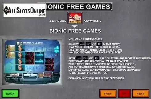 Paytable 3. 6 million Dollar Man from Playtech