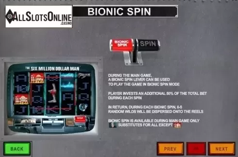Paytable 2. 6 million Dollar Man from Playtech