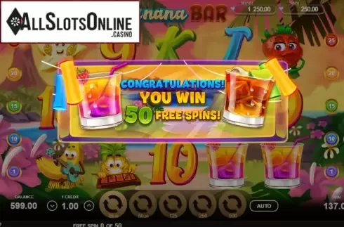 Free Spins screen. Banana Bar from Gamzix