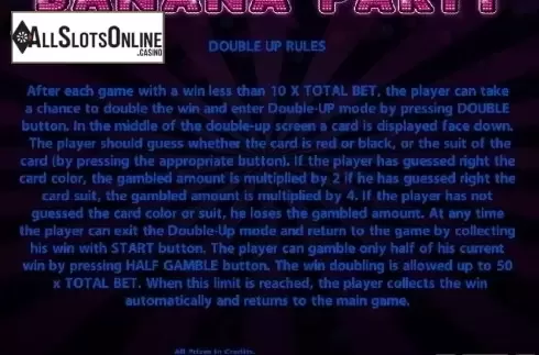 Paytable 3. Banana Party from Casino Technology