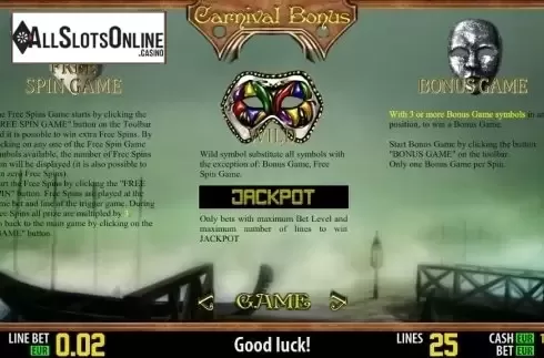 Paytable 2. Carnival Bonus HD from World Match