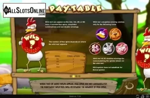 Paytable 2. Cluck Bucks from Espresso Games
