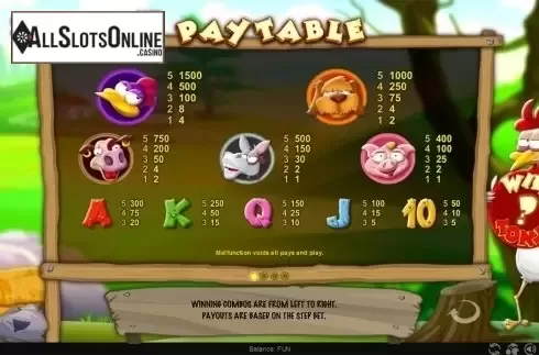 Paytable . Cluck Bucks from Espresso Games