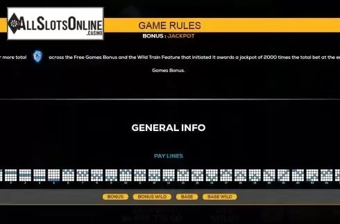 Jackpot bonus and paylines screen