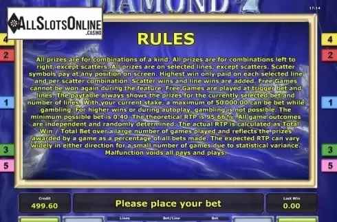 Paytable 2. Diamond 7 from Greentube