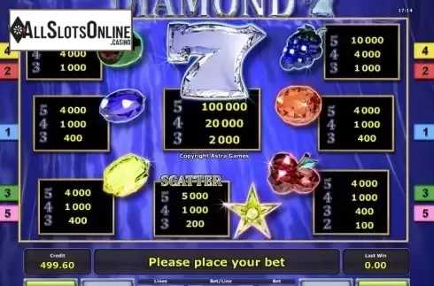 Paytable 1. Diamond 7 from Greentube