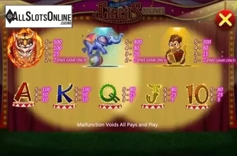 Paytable. Ecstatic Circus from CQ9Gaming