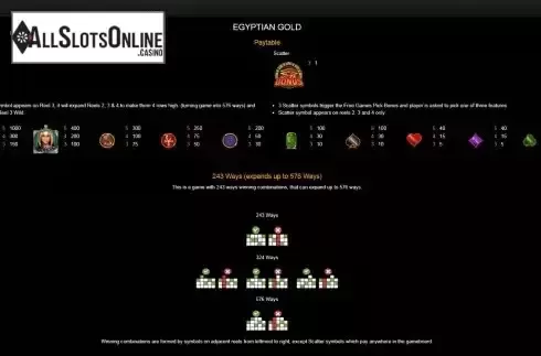 Paytable and win ways screen