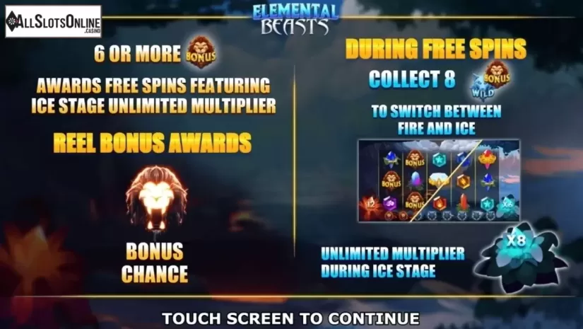 Start Screen. Elemental Beasts from Inspired Gaming