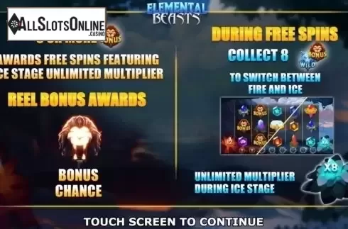 Start Screen. Elemental Beasts from Inspired Gaming