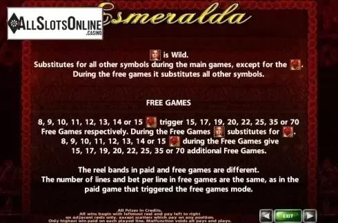 Paytable 2. Esmeralda (Playtech) from Playtech
