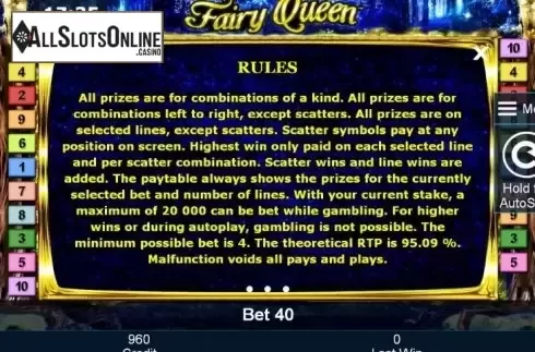 Paytable 3. Fairy Queen from Greentube