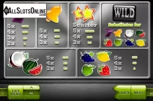 Paytable. Fresh Fruits (Endorphina) from Endorphina