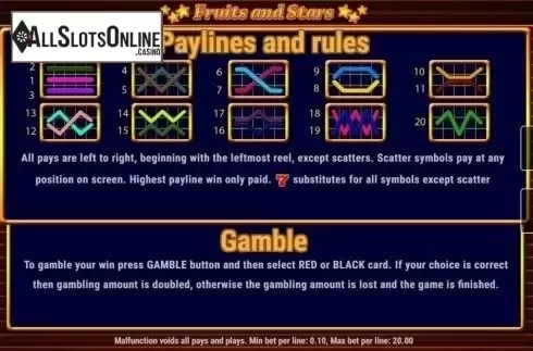 Paylines and Rules. Fruits and Stars (Fazi) from Fazi