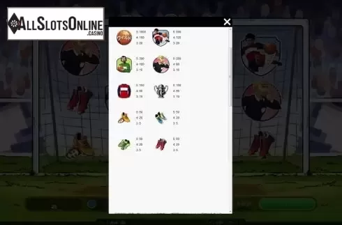 Paytable screen. Heading for Glory from Roxor Gaming