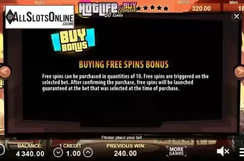 Buy bonus screen