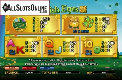 Paytable 3. Irish Eyes from NextGen