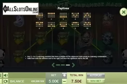 Paylines. Japanese Mask from Gamatron