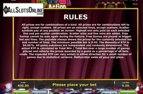 Paytable 4. Jewel Action from Greentube