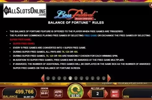 Balance of fortune feature screen