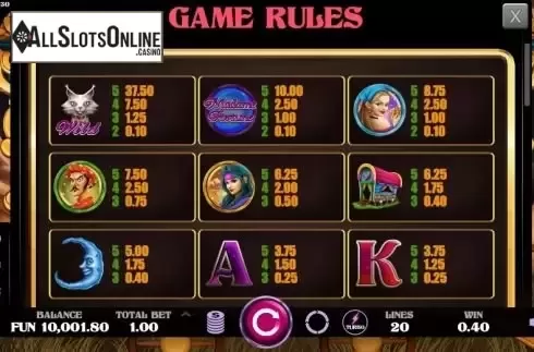 Paytable 1