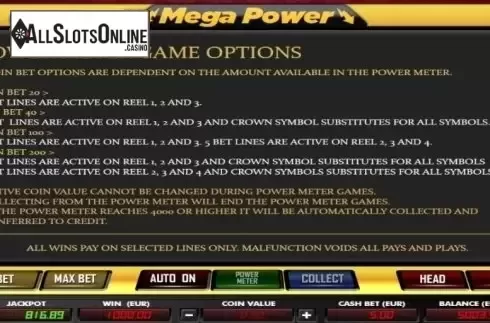 Paytable 2. Mega Power from AlteaGaming